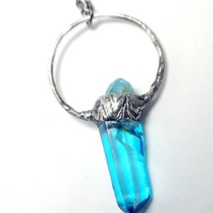 Blue aura quartz crystal necklace